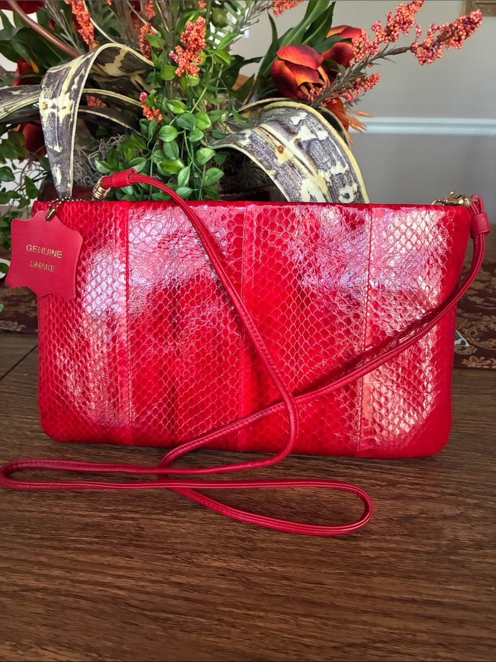 Jennifer Moore Red Genuine Snakeskin Purse Like New